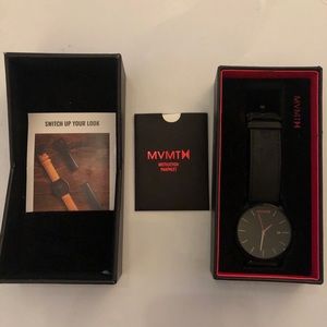 MVMT Classic Black Leather Watch w/24mm band